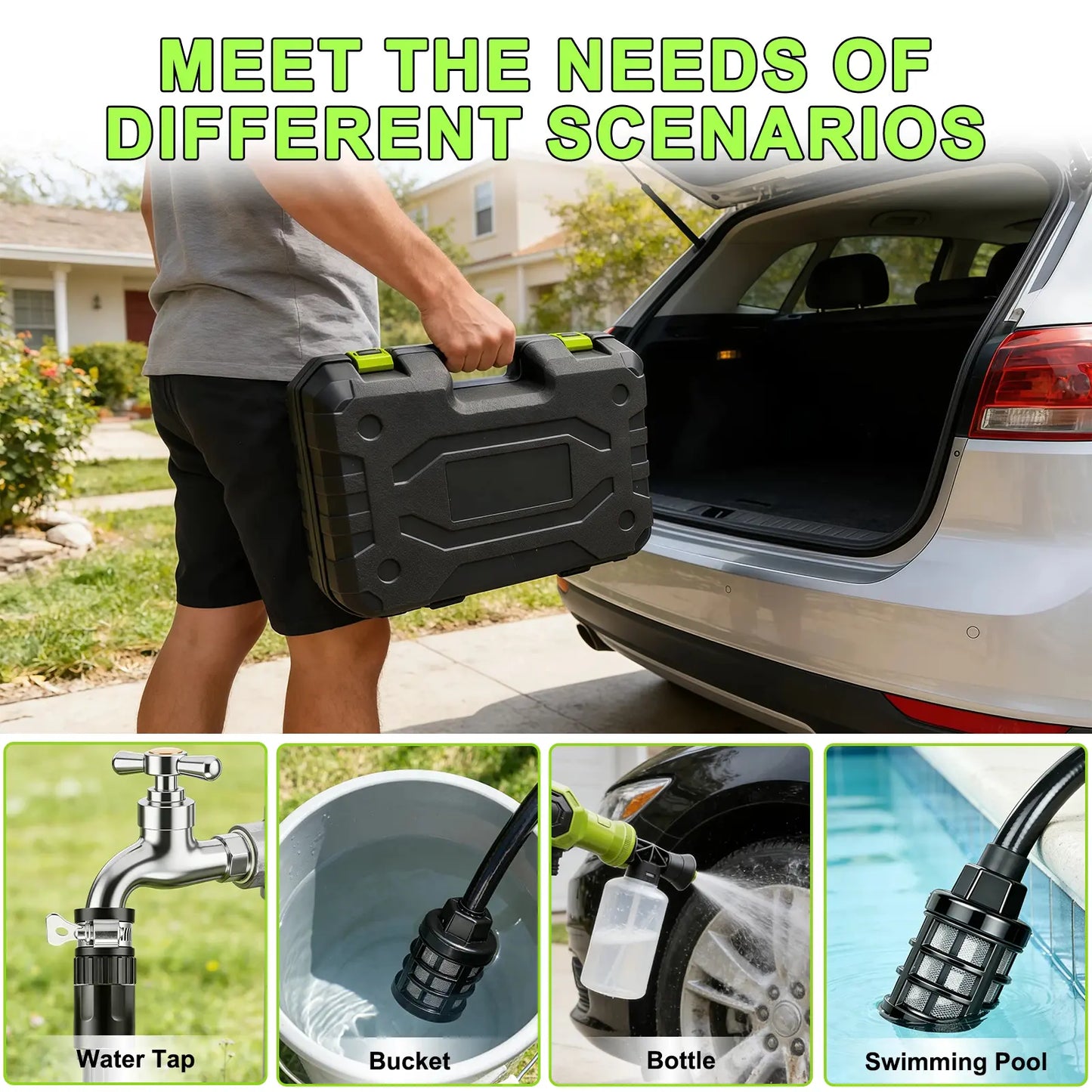 1300Psi Cordless Pressure Washer, Portable Power Washer with 6-In-1 Nozzle, 21V Hand Held Pressure Washer with Two Battery, Electric Power Cleaner for Car, Garden, Home