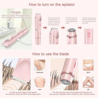 Electric Bikini Trimmer for Women, Rechargeable 2 in 1 Body & Facial Hair Removal, Waterproof Wet & Dry Use Trimmer for Women
