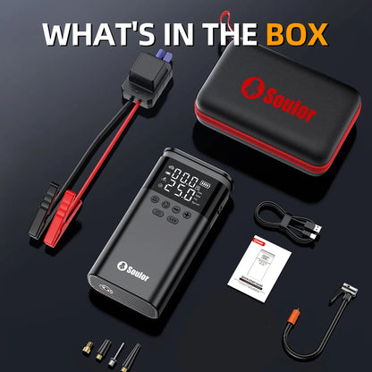 Soulor CYD22 5-In-1 with 150PSI Air Compressor, 10000Mah Portable Power Bank, LED Flashlight & SOS for Car/Suv/Truck Emergency Ultra-Safe