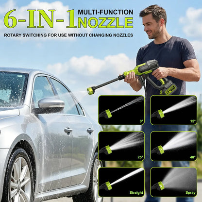1300Psi Cordless Pressure Washer, Portable Power Washer with 6-In-1 Nozzle, 21V Hand Held Pressure Washer with Two Battery, Electric Power Cleaner for Car, Garden, Home