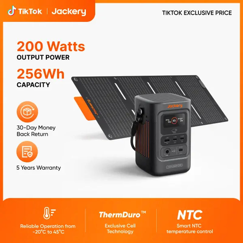 Jackery Explorer 240D Power Bank with Adjustable Strap, 256Wh Lifepo4 Battery Portable Power Station, 200W Pure DC Output, 3×USB-C & 1×USB-A Ports, 2-In-1 USB-C Strap Cable, Fast Charging for Outdoor, Travel & Emergencies