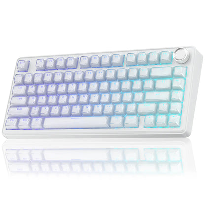 [New]Solakaka A75 Crystal White Wireless Keyboard, Cute RGB 75% Mechanical Keyboard, Tri-Mode Bluetooth/2.4G/Usb-C, Creamy Caramel Latte Linear Switch, Hot Swappable Aesthetic Keyboard for PC Mac Laptop