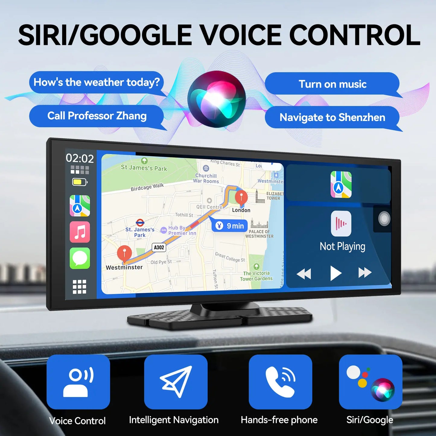 Conewvehicle 11.4“ Portable Apple Carplay Screen,Large Touch Screen,Car Stereo Wireless Carplay & Android Auto,4K Dash Cam,Supports Youtube/Netflix/Tiktok Apps with 1080P Parking Backup Camera, Mirror Link/Voice Control/Music Play/Gps Navigation