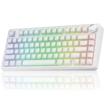 [New]Solakaka A75 Crystal White Wireless Keyboard, Cute RGB 75% Mechanical Keyboard, Tri-Mode Bluetooth/2.4G/Usb-C, Creamy Caramel Latte Linear Switch, Hot Swappable Aesthetic Keyboard for PC Mac Laptop