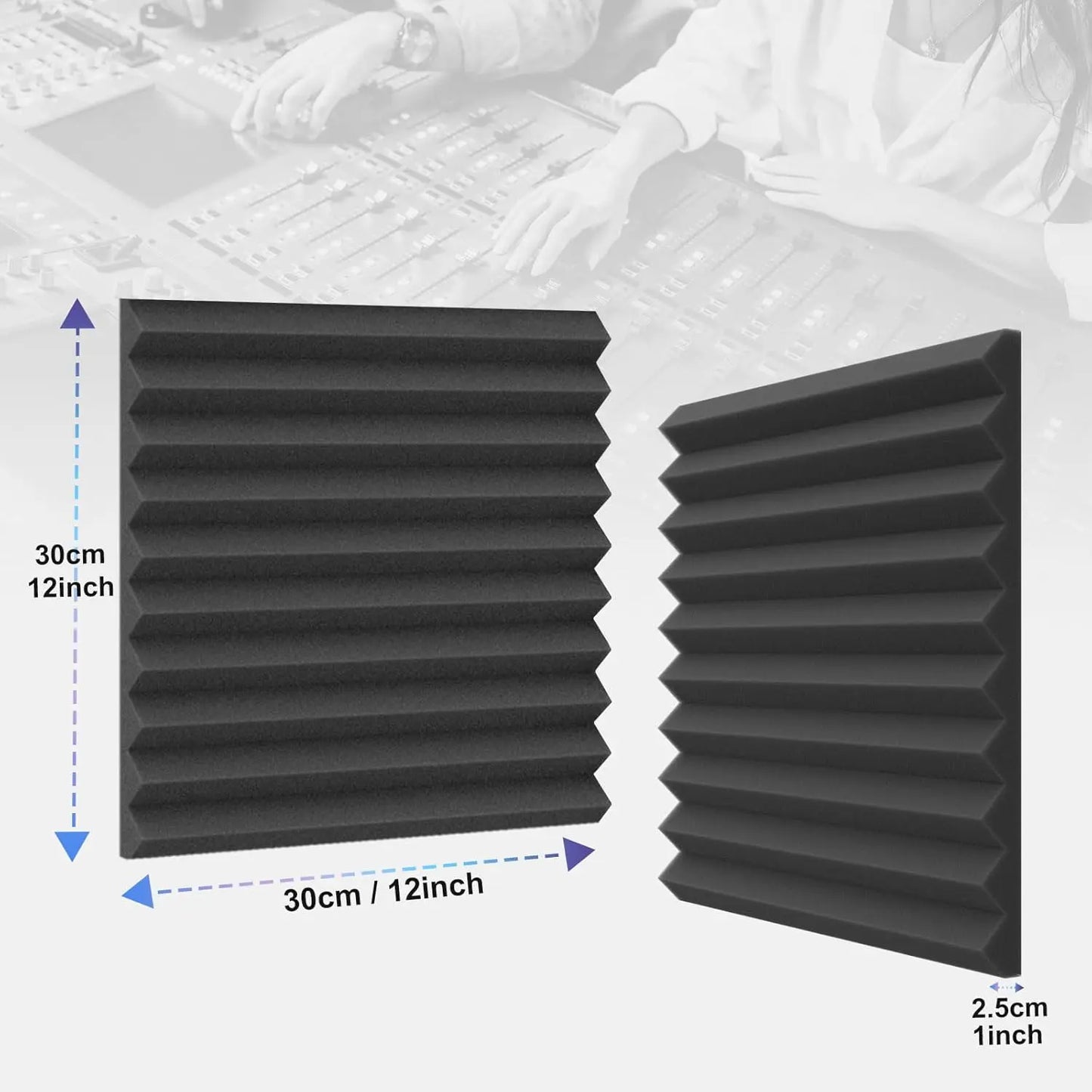 50 Pack Acoustic Panels Soundproof Studio for Walls Sound Absorbing Panels Sound Insulation Wedge for Studio, 1" X 12" X 12" (Black)