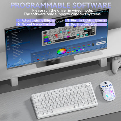 [New]Solakaka A75 Crystal White Wireless Keyboard, Cute RGB 75% Mechanical Keyboard, Tri-Mode Bluetooth/2.4G/Usb-C, Creamy Caramel Latte Linear Switch, Hot Swappable Aesthetic Keyboard for PC Mac Laptop