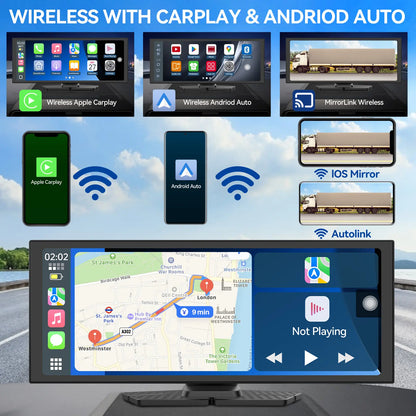 Conewvehicle 11.4“ Portable Apple Carplay Screen,Large Touch Screen,Car Stereo Wireless Carplay & Android Auto,4K Dash Cam,Supports Youtube/Netflix/Tiktok Apps with 1080P Parking Backup Camera, Mirror Link/Voice Control/Music Play/Gps Navigation
