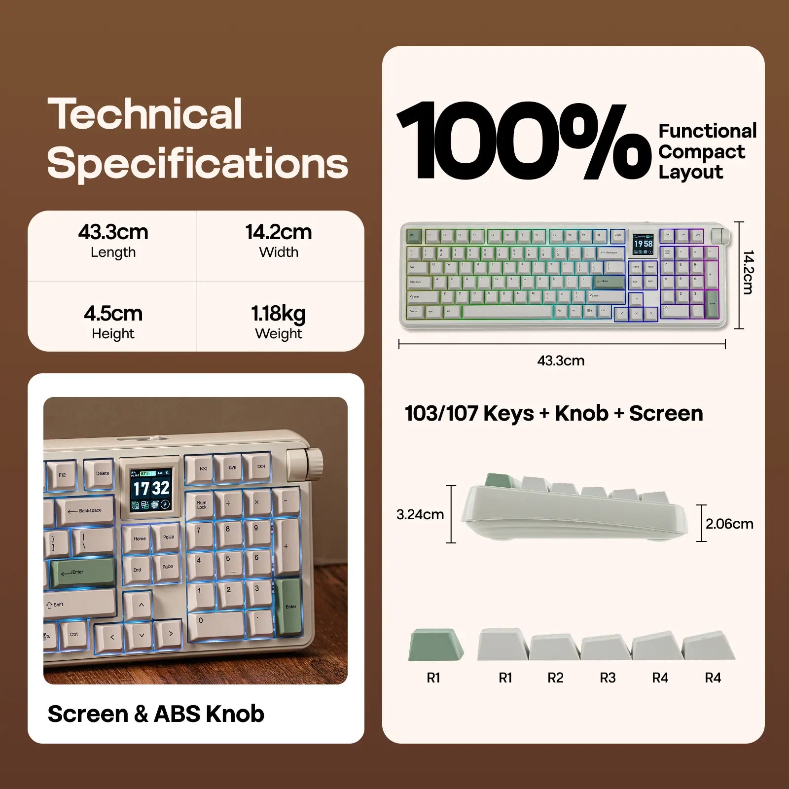 EPOMAKER RT100 PRO Tri-Mode Mechanical Keyboard, 1.54” Hot-Swap Screen, Knob, Retro PBT Keycap, Mac Keys, Thocky Gasket, Custom Driver, RGB, BT/2.4G Wireless Gaming Keyboard Tiktokshopstockup Tiktokshopmothersday
