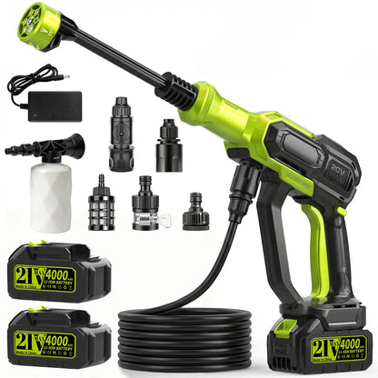1300Psi Cordless Pressure Washer, Portable Power Washer with 6-In-1 Nozzle, 21V Hand Held Pressure Washer with Two Battery, Electric Power Cleaner for Car, Garden, Home