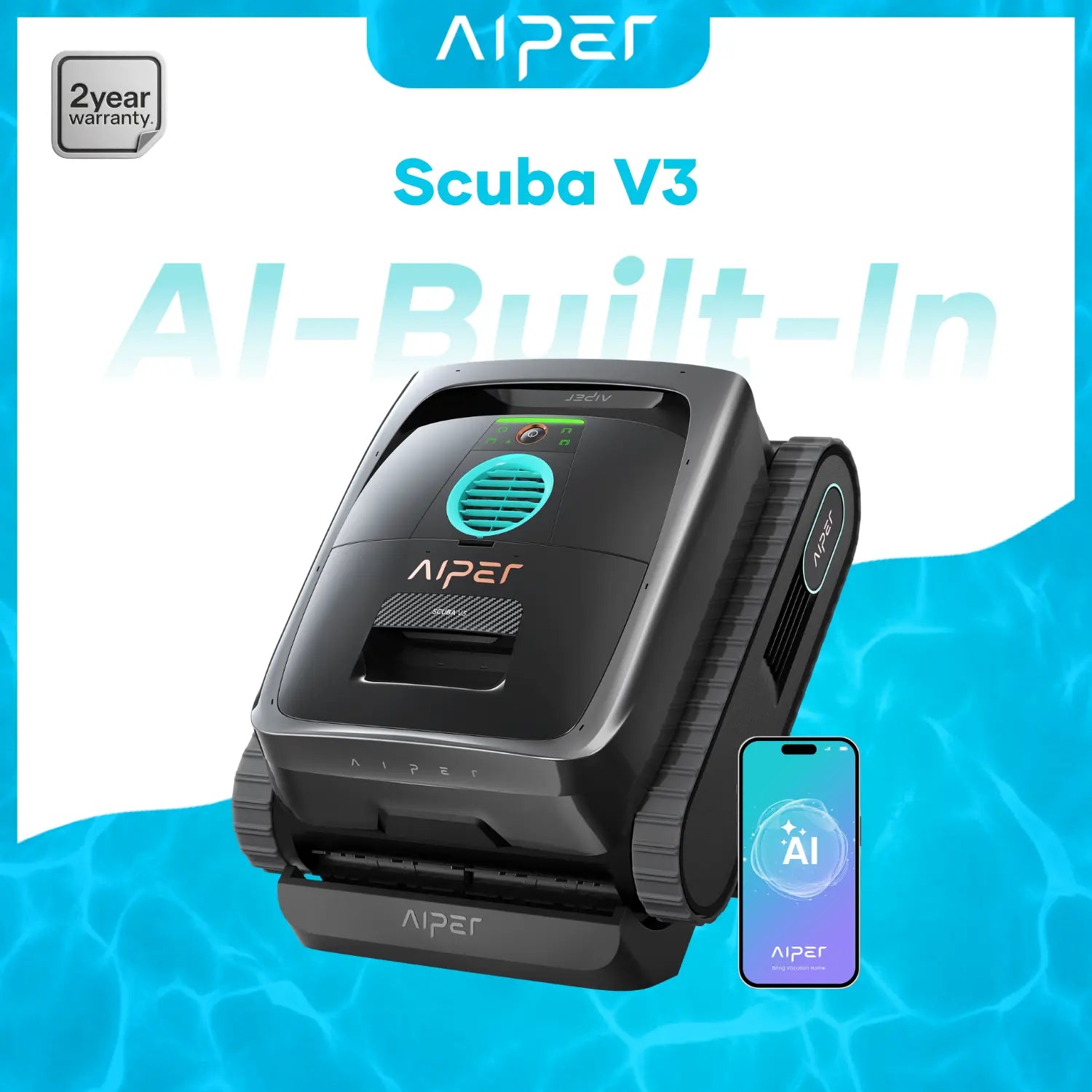 Aiper Scuba V3 Robotic Pool Cleaner, Wall & Waterline Cleaning, Cordless Pool Robot