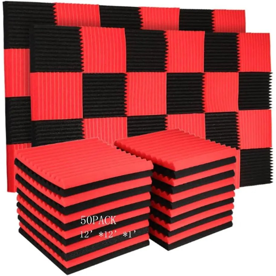 50 Pack Acoustic Panels Soundproof Studio for Walls Sound Absorbing Panels Sound Insulation Wedge for Studio, 1" X 12" X 12" (Black)