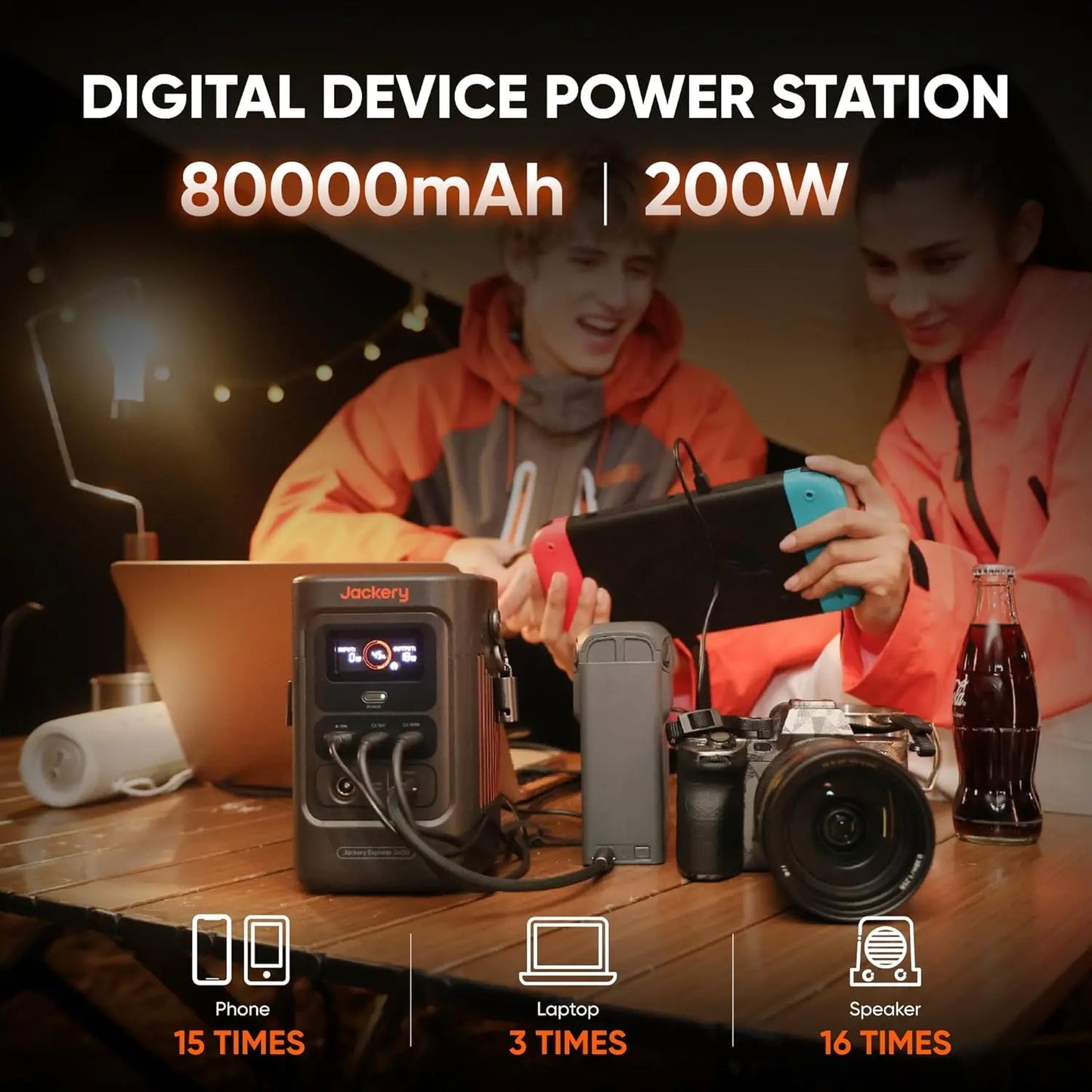 Jackery Explorer 240D Power Bank with Adjustable Strap, 256Wh Lifepo4 Battery Portable Power Station, 200W Pure DC Output, 3×USB-C & 1×USB-A Ports, 2-In-1 USB-C Strap Cable, Fast Charging for Outdoor, Travel & Emergencies