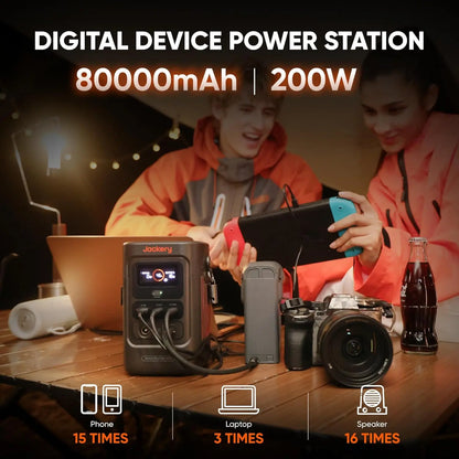 Jackery Explorer 240D Power Bank with Adjustable Strap, 256Wh Lifepo4 Battery Portable Power Station, 200W Pure DC Output, 3×USB-C & 1×USB-A Ports, 2-In-1 USB-C Strap Cable, Fast Charging for Outdoor, Travel & Emergencies
