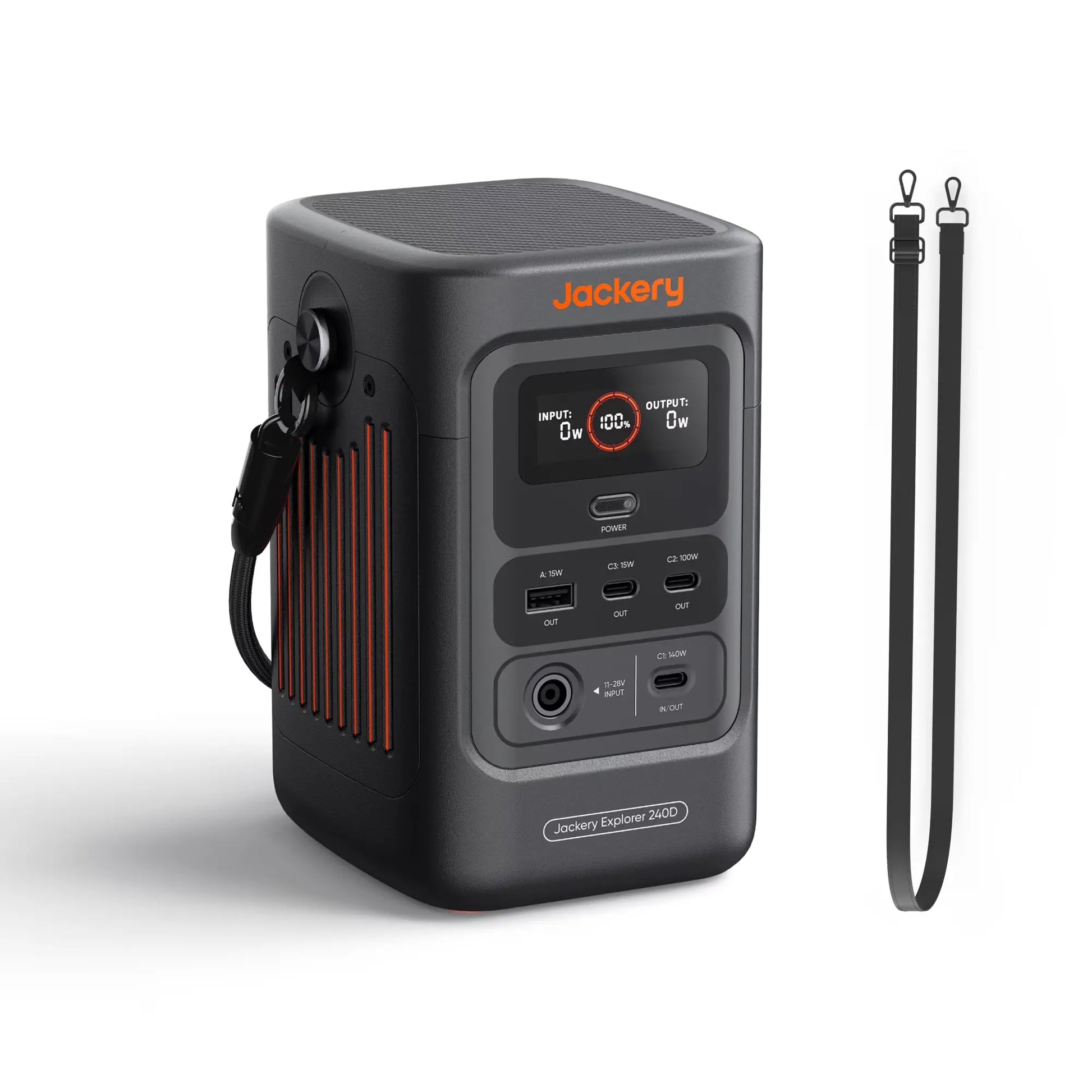 Jackery Explorer 240D Power Bank with Adjustable Strap, 256Wh Lifepo4 Battery Portable Power Station, 200W Pure DC Output, 3×USB-C & 1×USB-A Ports, 2-In-1 USB-C Strap Cable, Fast Charging for Outdoor, Travel & Emergencies