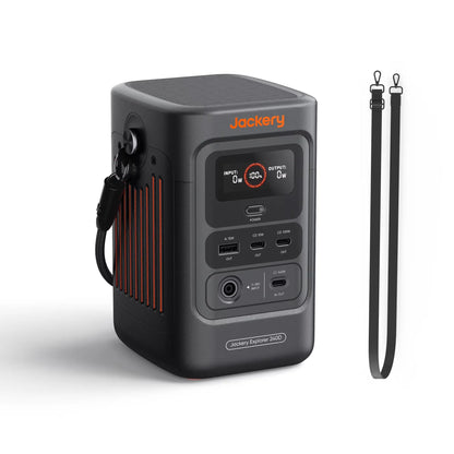 Jackery Explorer 240D Power Bank with Adjustable Strap, 256Wh Lifepo4 Battery Portable Power Station, 200W Pure DC Output, 3×USB-C & 1×USB-A Ports, 2-In-1 USB-C Strap Cable, Fast Charging for Outdoor, Travel & Emergencies