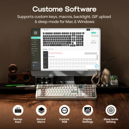 EPOMAKER RT100 PRO Tri-Mode Mechanical Keyboard, 1.54” Hot-Swap Screen, Knob, Retro PBT Keycap, Mac Keys, Thocky Gasket, Custom Driver, RGB, BT/2.4G Wireless Gaming Keyboard Tiktokshopstockup Tiktokshopmothersday
