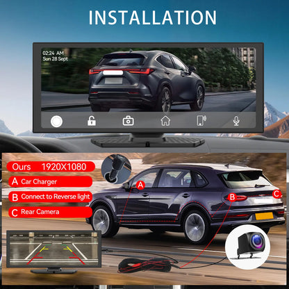 Conewvehicle 11.4“ Portable Apple Carplay Screen,Large Touch Screen,Car Stereo Wireless Carplay & Android Auto,4K Dash Cam,Supports Youtube/Netflix/Tiktok Apps with 1080P Parking Backup Camera, Mirror Link/Voice Control/Music Play/Gps Navigation