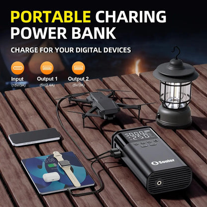Soulor CYD22 5-In-1 with 150PSI Air Compressor, 10000Mah Portable Power Bank, LED Flashlight & SOS for Car/Suv/Truck Emergency Ultra-Safe