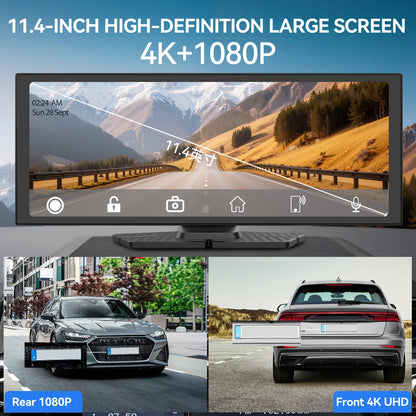 Conewvehicle 11.4“ Portable Apple Carplay Screen,Large Touch Screen,Car Stereo Wireless Carplay & Android Auto,4K Dash Cam,Supports Youtube/Netflix/Tiktok Apps with 1080P Parking Backup Camera, Mirror Link/Voice Control/Music Play/Gps Navigation