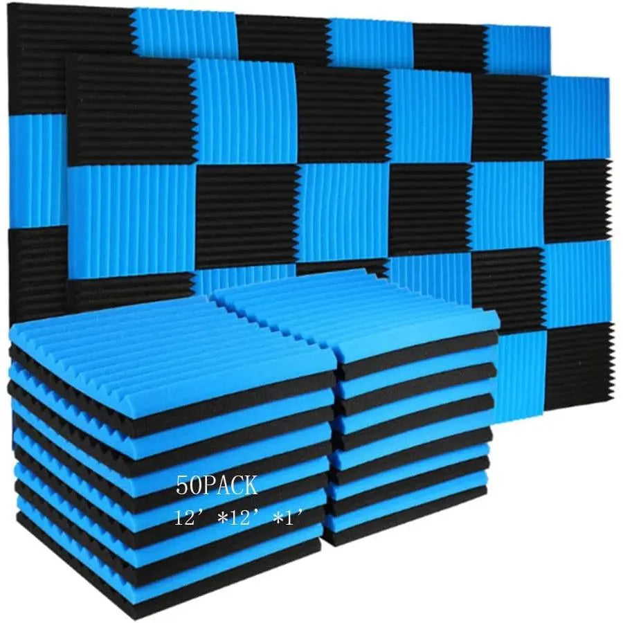 50 Pack Acoustic Panels Soundproof Studio for Walls Sound Absorbing Panels Sound Insulation Wedge for Studio, 1" X 12" X 12" (Black)