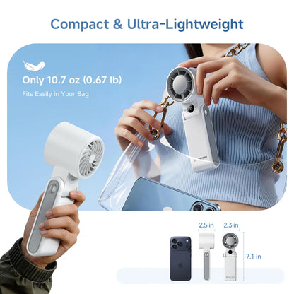 MAGIC JOHN 3 in 1 Mini Handheld Cooling Fan, 100 Speed & Instant Ice Cooling, 3600Mah Battery for 10H Runtime, Smart LED Display Foldable Neck/Desk/Hand Fan, Pocket Design for Travel/Summer/Concerts