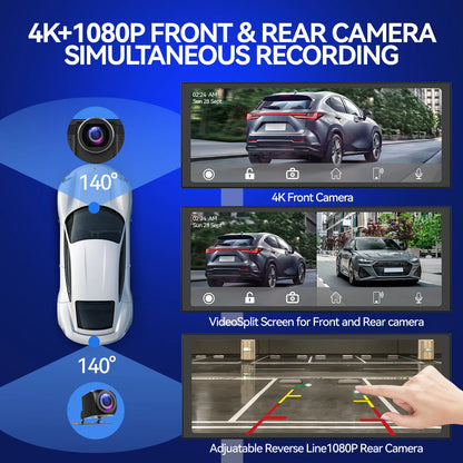 Conewvehicle 11.4“ Portable Apple Carplay Screen,Large Touch Screen,Car Stereo Wireless Carplay & Android Auto,4K Dash Cam,Supports Youtube/Netflix/Tiktok Apps with 1080P Parking Backup Camera, Mirror Link/Voice Control/Music Play/Gps Navigation