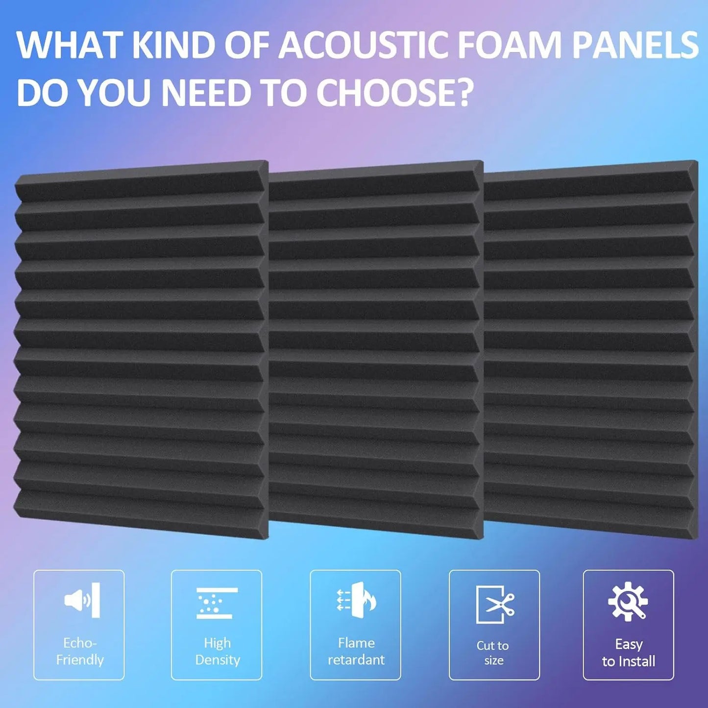 50 Pack Acoustic Panels Soundproof Studio for Walls Sound Absorbing Panels Sound Insulation Wedge for Studio, 1" X 12" X 12" (Black)