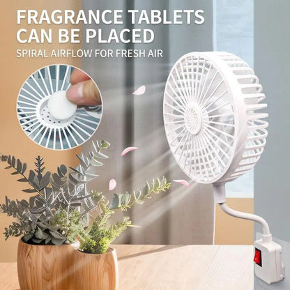 Portable Home Bedroom Fan with Space for Aromatherapy Tablets, 360-Degree Rotation, Flexible Gooseneck Plug, Energy-Saving Desktop Fan, Suitable for Kitchen, Bathroom, Dormitory, and Office — the Perfect Gift for Summer.