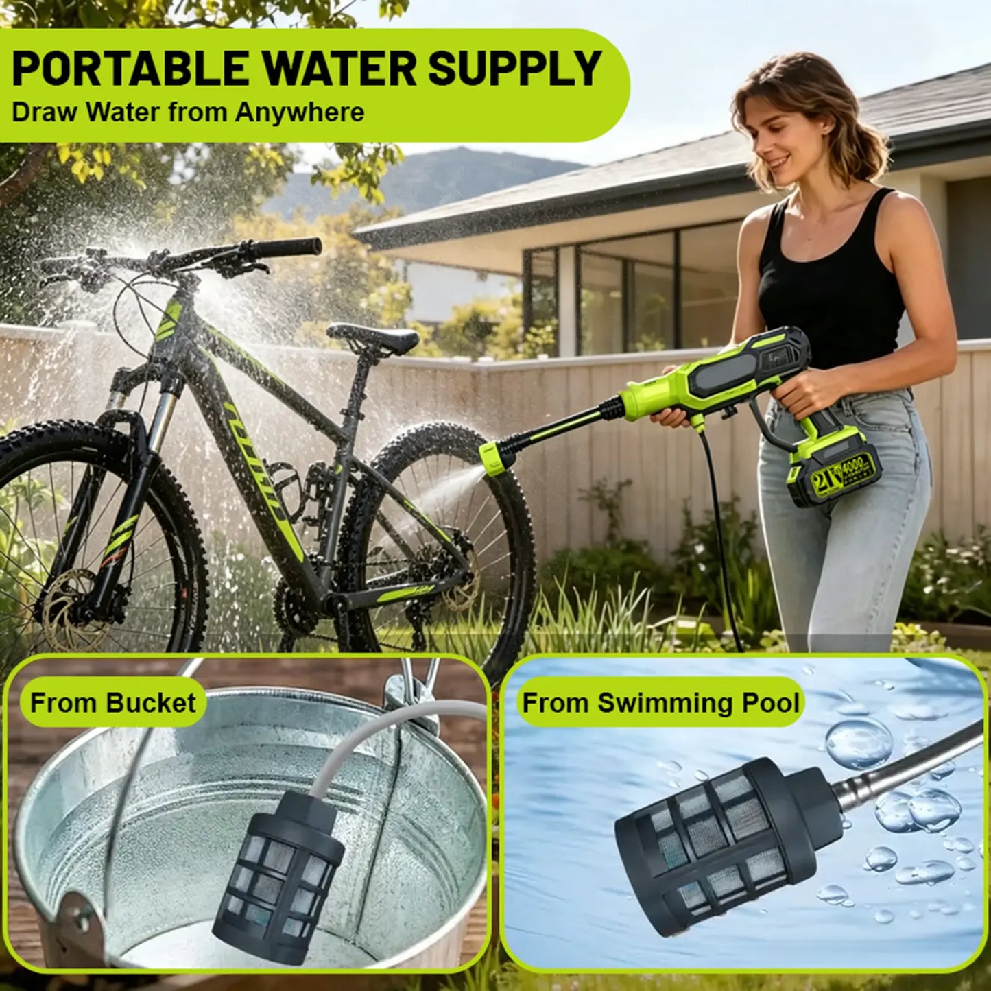 1300Psi Cordless Pressure Washer, Portable Power Washer with 6-In-1 Nozzle, 21V Hand Held Pressure Washer with Two Battery, Electric Power Cleaner for Car, Garden, Home