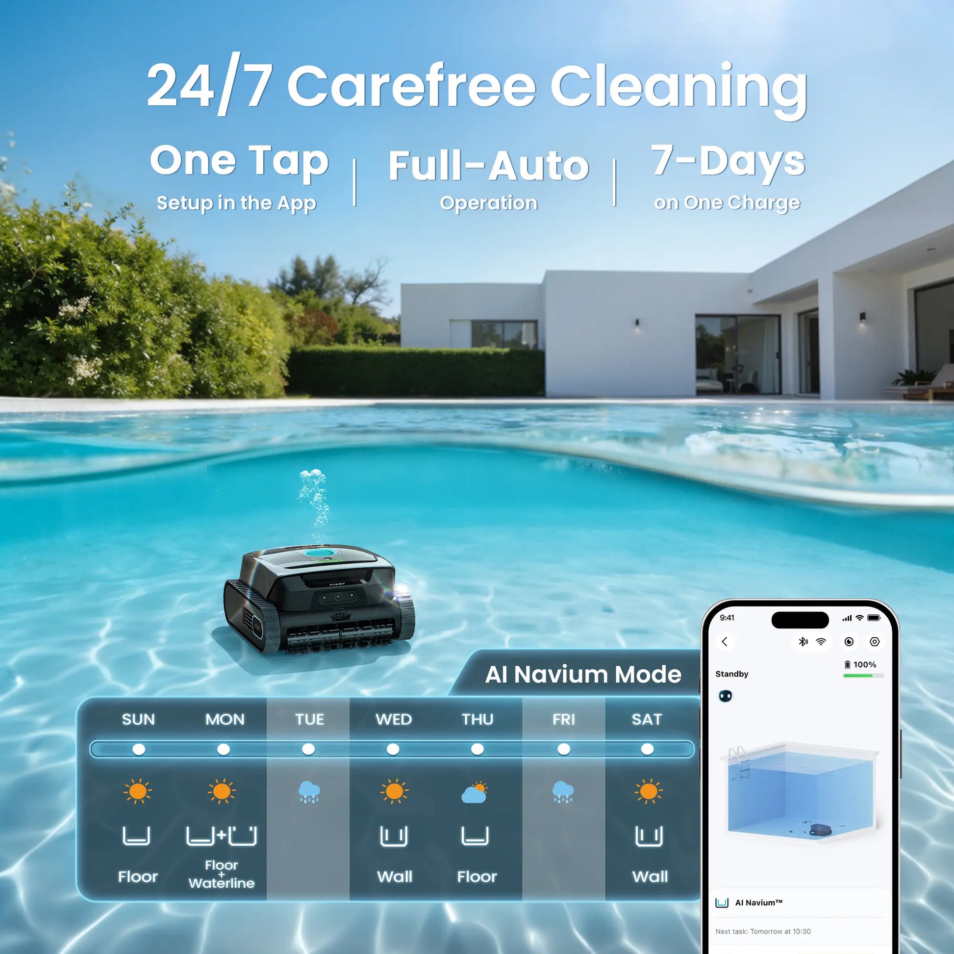 Aiper Scuba V3 Robotic Pool Cleaner, Wall & Waterline Cleaning, Cordless Pool Robot
