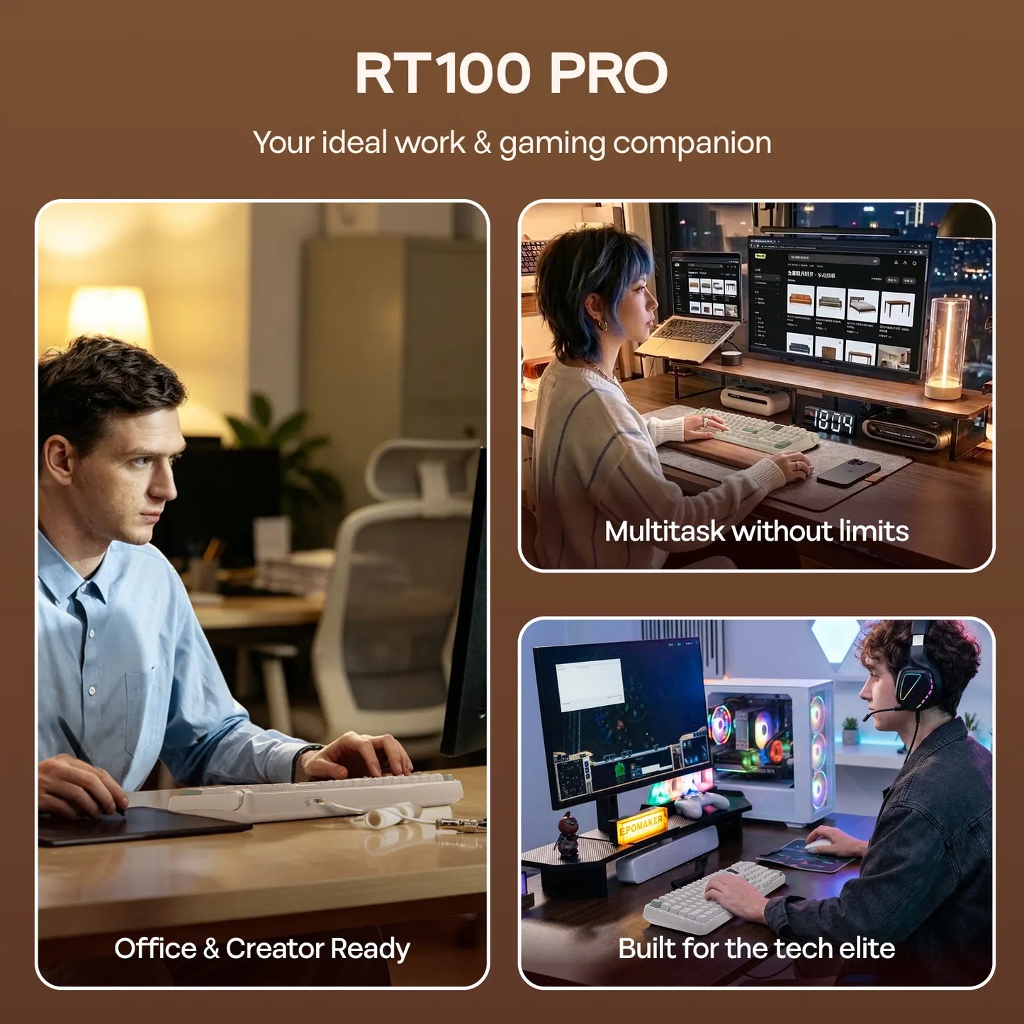 EPOMAKER RT100 PRO Tri-Mode Mechanical Keyboard, 1.54” Hot-Swap Screen, Knob, Retro PBT Keycap, Mac Keys, Thocky Gasket, Custom Driver, RGB, BT/2.4G Wireless Gaming Keyboard Tiktokshopstockup Tiktokshopmothersday