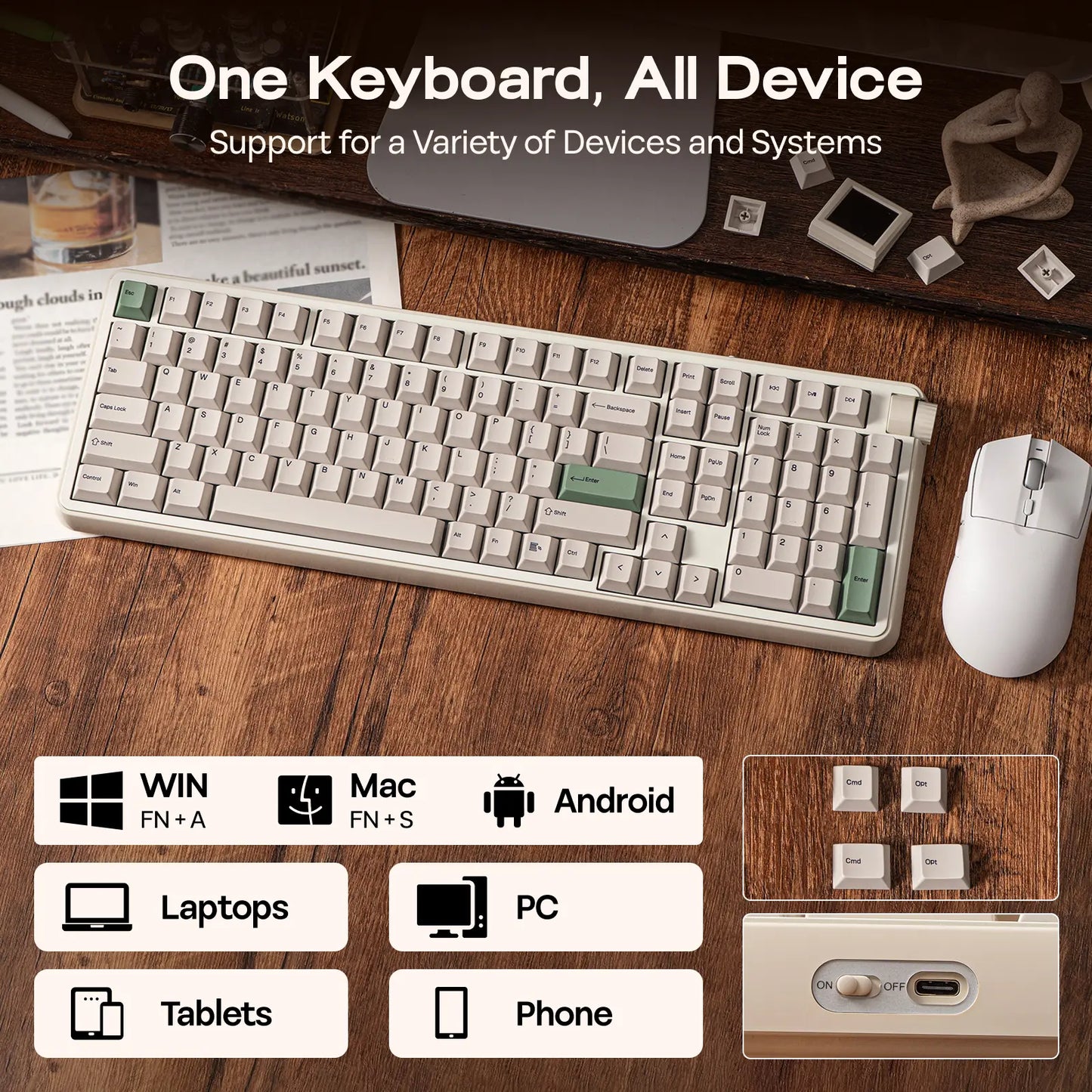 EPOMAKER RT100 PRO Tri-Mode Mechanical Keyboard, 1.54” Hot-Swap Screen, Knob, Retro PBT Keycap, Mac Keys, Thocky Gasket, Custom Driver, RGB, BT/2.4G Wireless Gaming Keyboard Tiktokshopstockup Tiktokshopmothersday